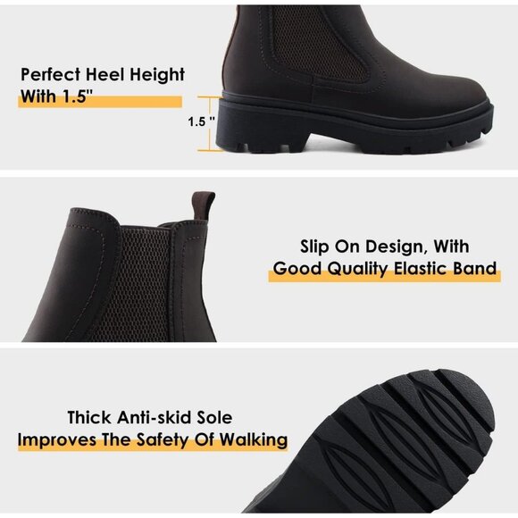 Jabasic Women Brown Synthetic Chelsea Boots Low Heel Elastic Ankle Boots - Picture 4 of 7